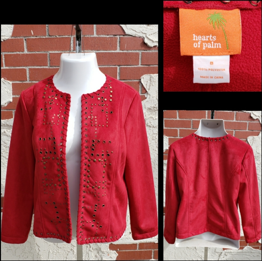 8 women HEARTS OF PALM red suede jacket blazer